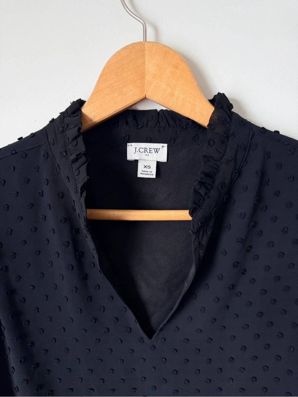 J. Crew Black Swiss Dot V-Neck Long Sleeve Blouse